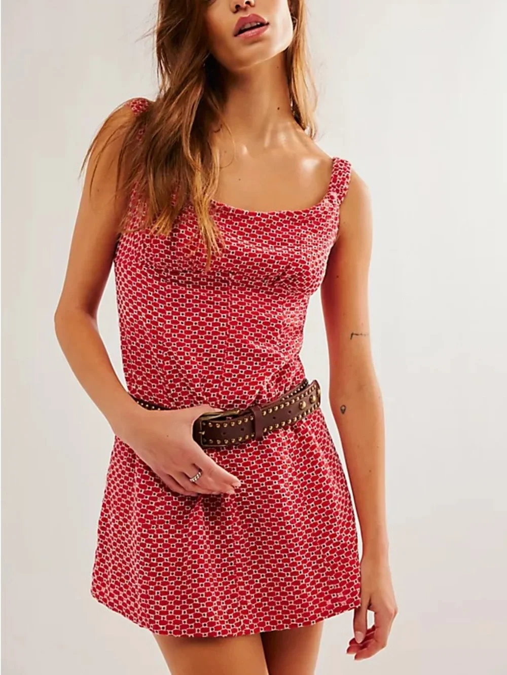 Free People Berry Kiss Mini Dress in Red and White